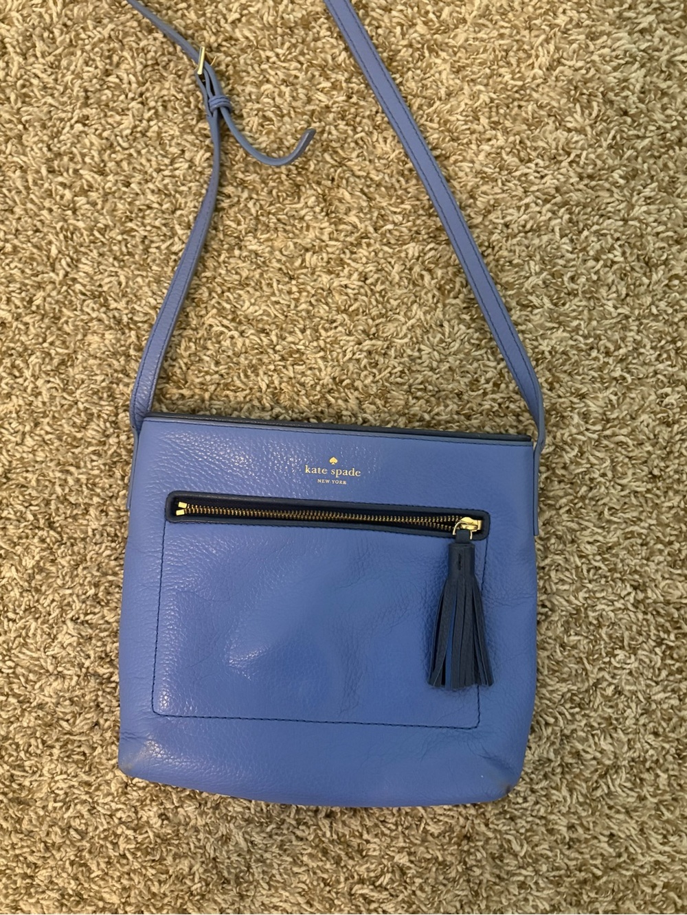 kate spade periwinkle leather crossbody with tassel